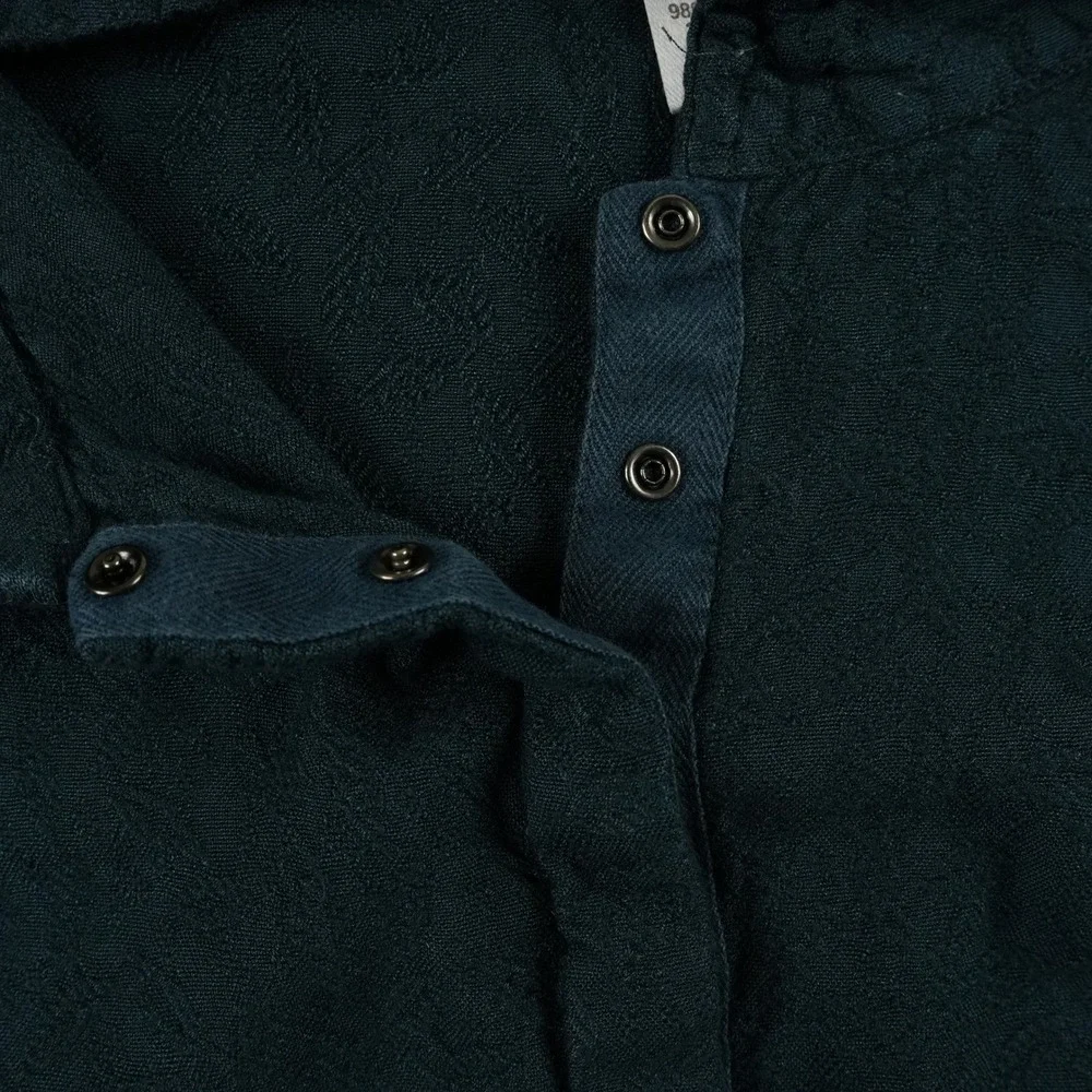FLAX Button Up Top Womens L Green Rayon Blend Boxy Snap Front‎ Lagenlook Funnel